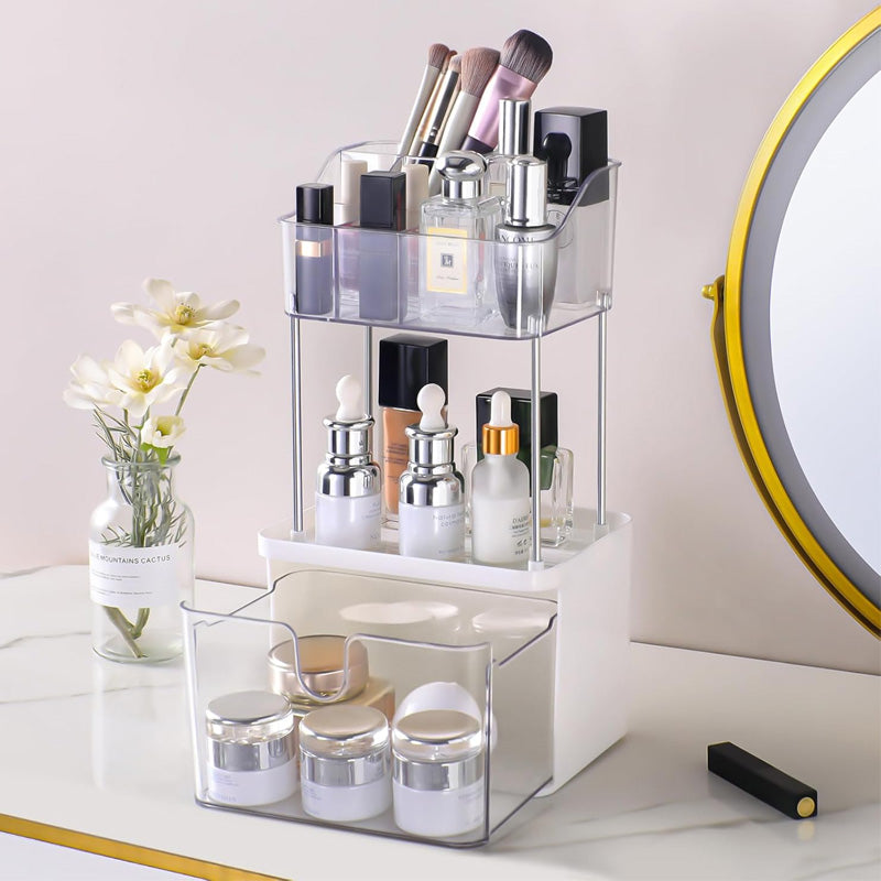 2 Layer Makeup Organizer Countertop, Skincare And Makeup Organizer, Bathroom Counter Organizer, Anti-Slip Dustproof Exquisite Vanity Organizer 2 Layer Makeup Organizer Countertop, Skincare And Makeup Organizer, Bathroom Counter Organizer, Anti-Slip Dustproof Exquisite Vanity Organizer
